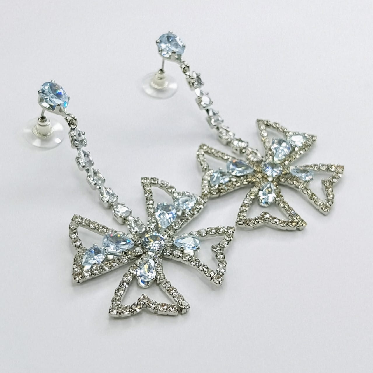 The Sky Blue Diamante Bow Drops | Crystal Stream & Motif
