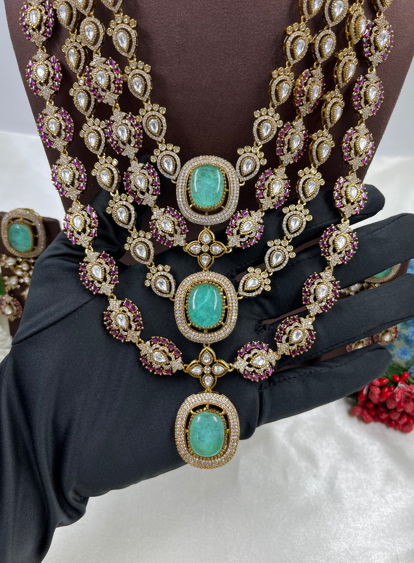 Zammurad Mint Doublet and Ruby Moissanite Layered Necklace set (Made to Order)