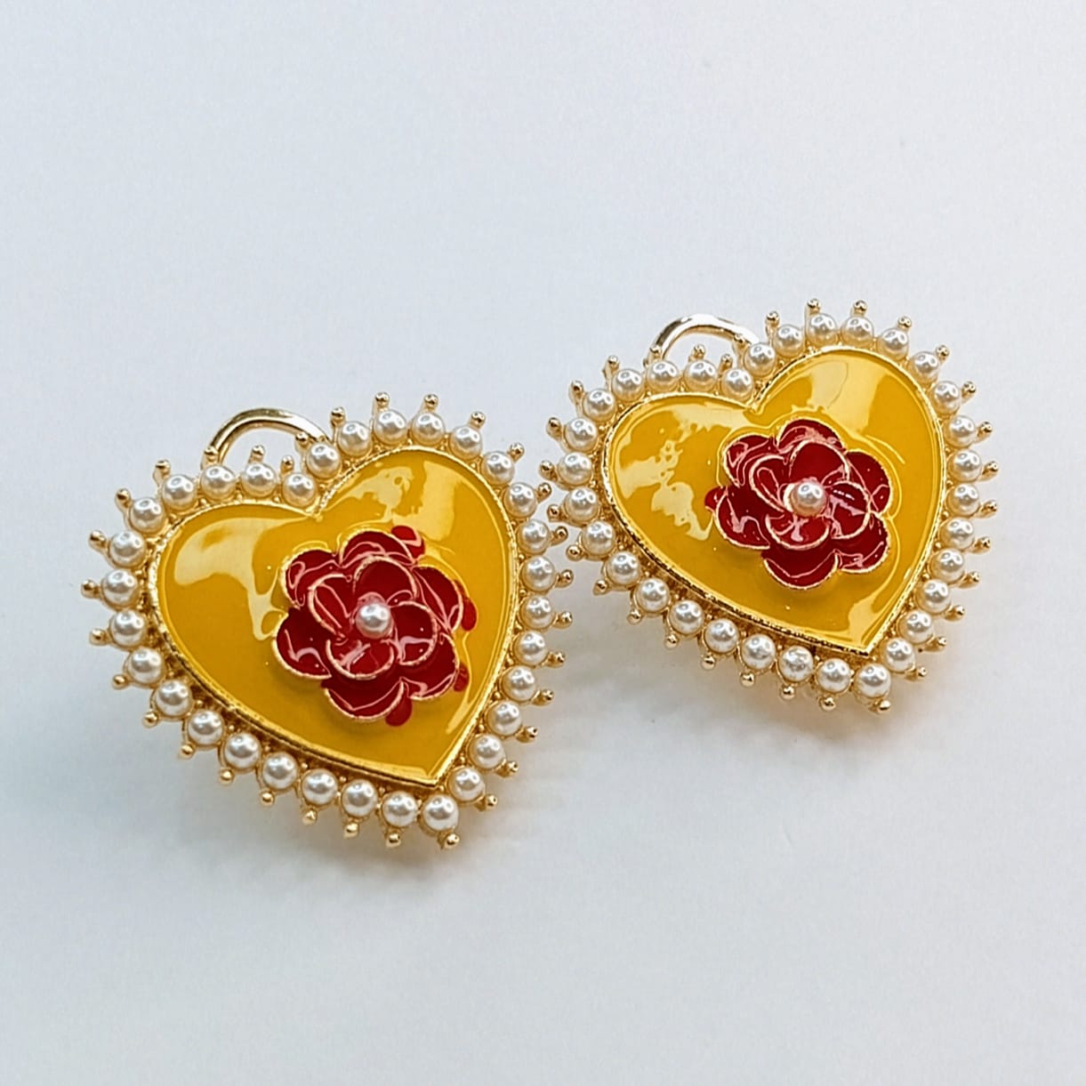 The Gothic Rose Heart Studs | Enamel & Pearl Halo