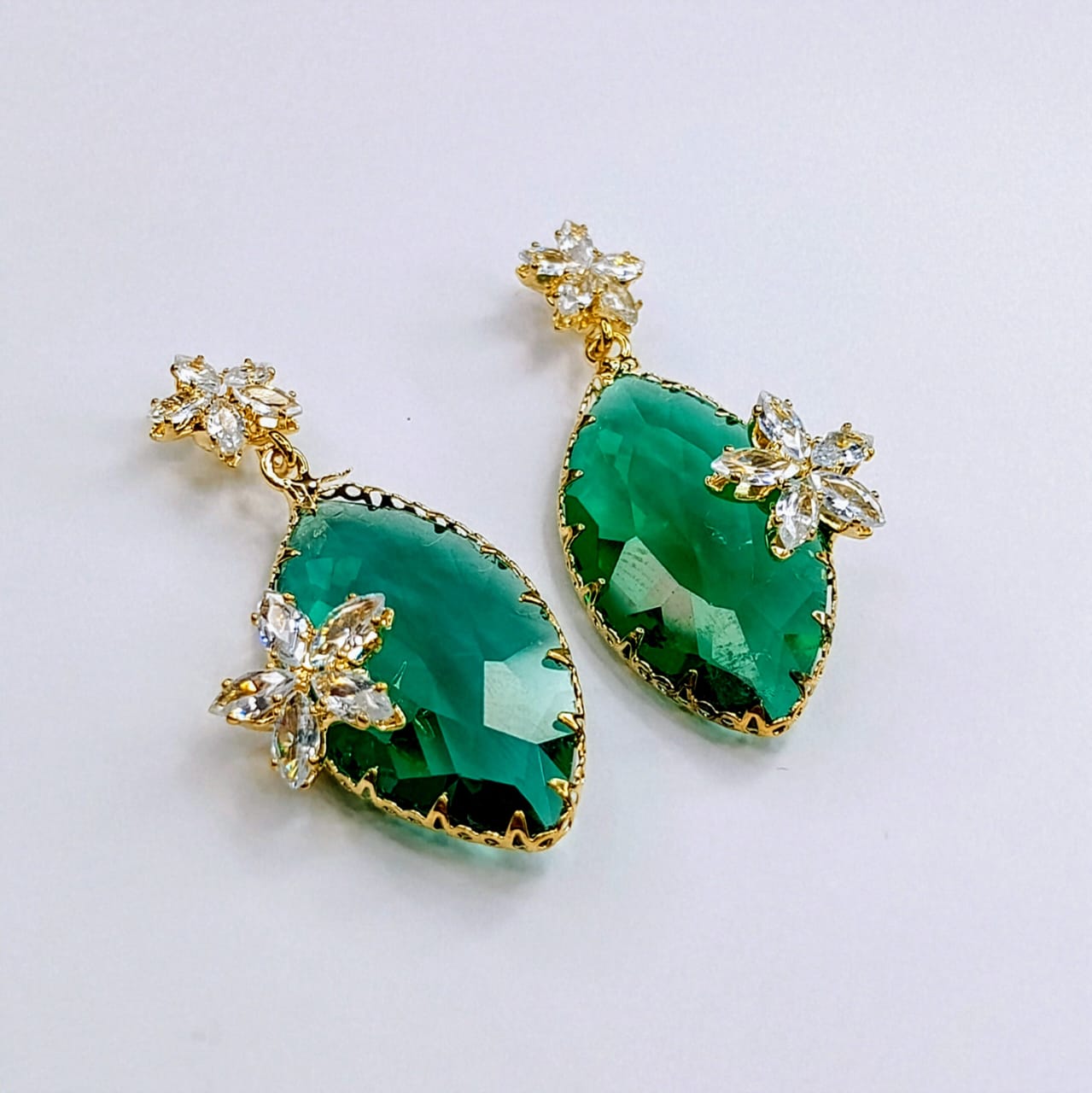 The Floral Marquise Drops | Jeweled Accent & Oversized Gemstone